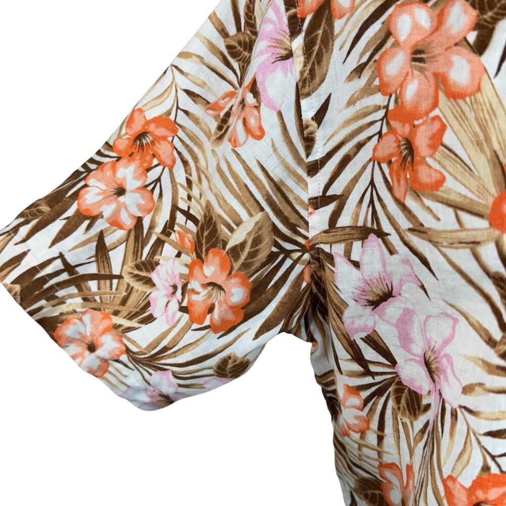 Lands End Medium 15-15 1/2 Traditional Fit Shirt Button-Up Linen Hawaiian Floral - Picture 3 of 6